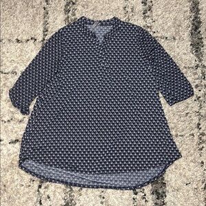 Honeyme Blue Mandarin Collar Tunic Blouse